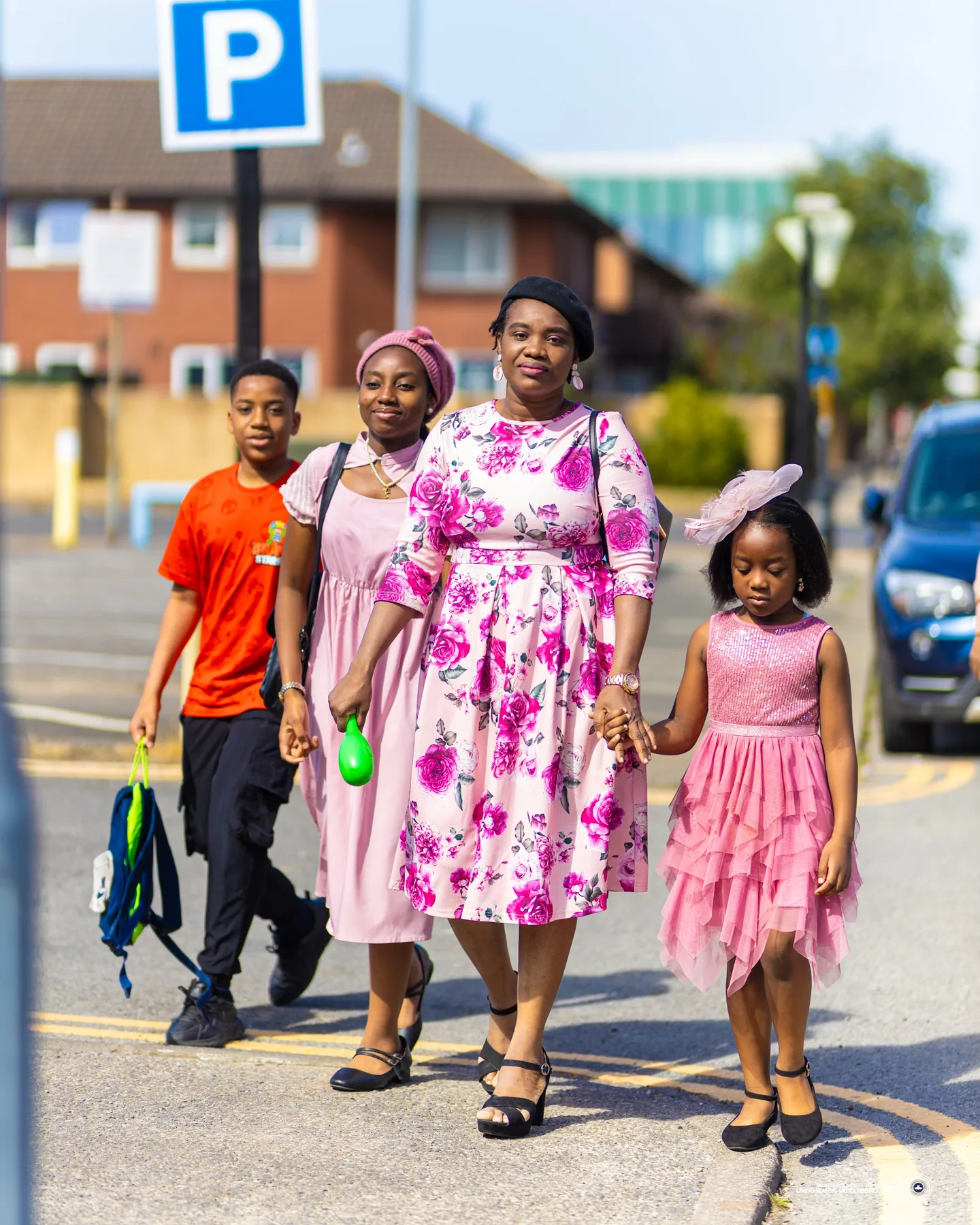 A family walking together in the local community
